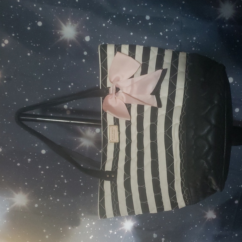 Betsey Johnson black white striped large tote bag